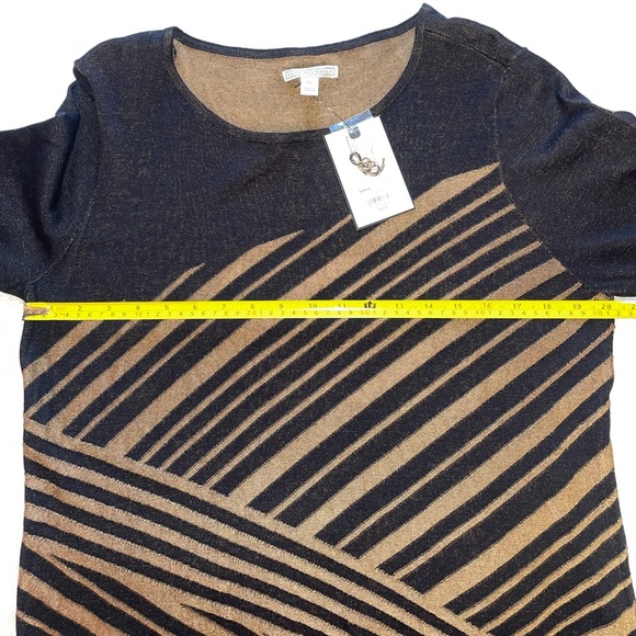 Dana Buchman Black and Tan Asymmetrically Striped 3/4 Sleeve Sweater - Picture 7 of 7